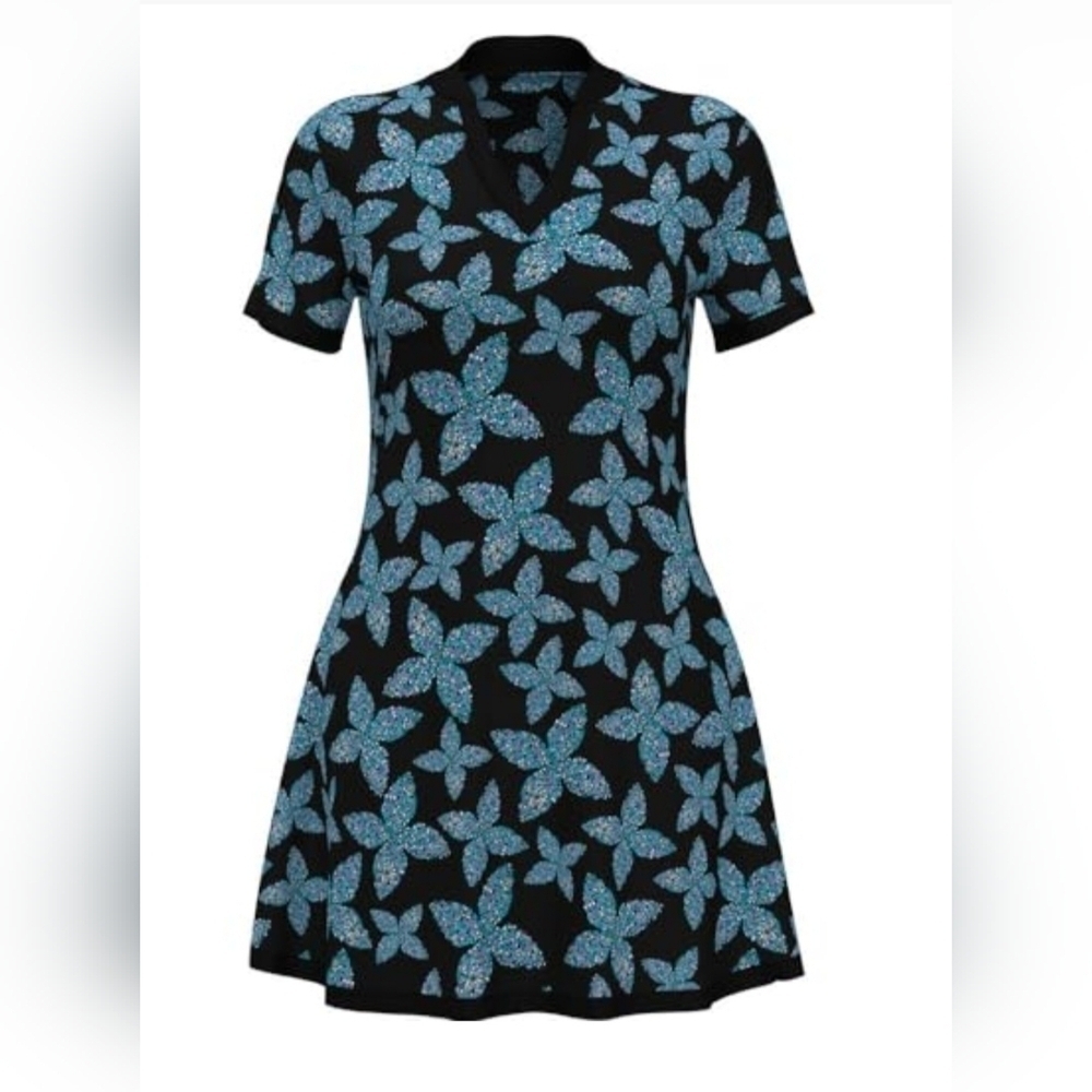 Ben Hogan Pixel Floral Dress In Caviar Size Small Short Sleeve Golf
